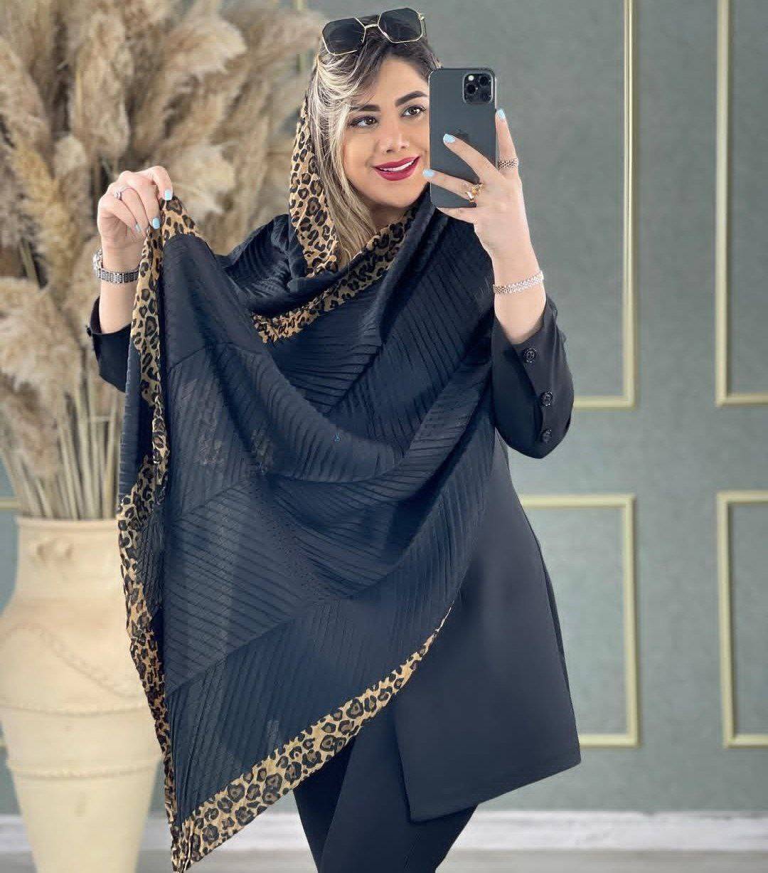 شال حاشیه پلنگی. جنس پلیسه ریز با کیفیت
